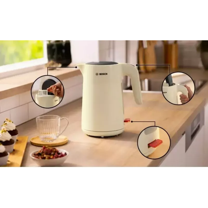 Wasserkocher Bosch TWK2M167 1,7 L 2400 W, kabellos mit 360°-Basis, automatische Abschaltung, Trockengehschutz