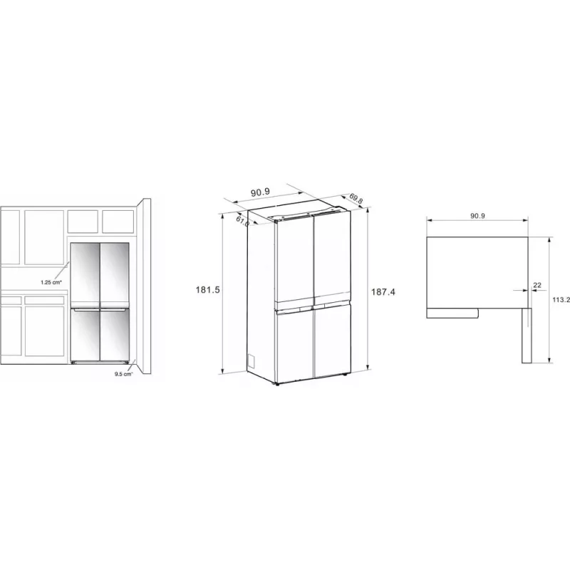 Whirlpool WQ9I FO2BX EF Side-by-Side-Kühlschrank Freistehend 592 L Schwarz
