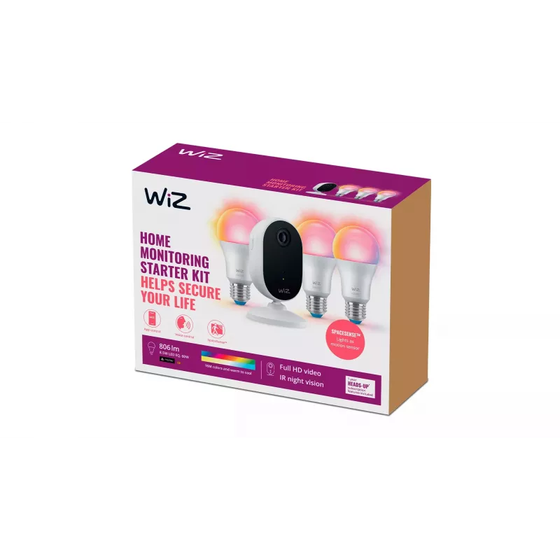 WiZ Home-Überwachungs-Starterkit, Smartes Beleuchtungskit, Wi-Fi/Bluetooth, Weiß, Wi-Fi 4 (802.11n), 802.11b, 802.11g, WPA2, WPA3, LED