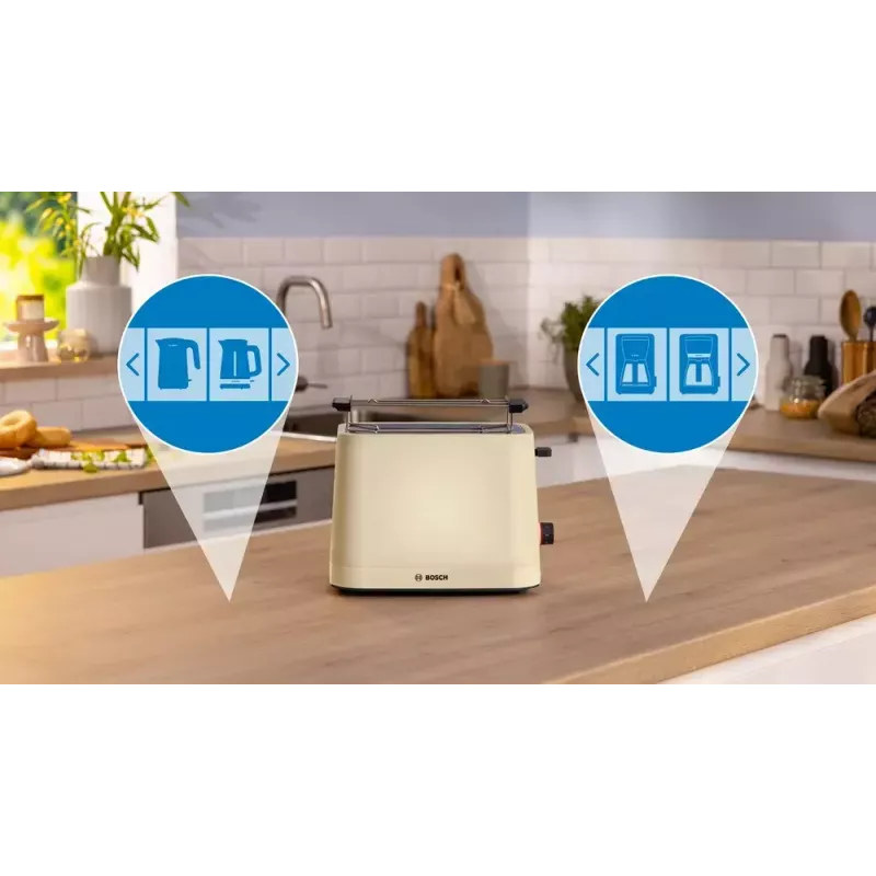 Toaster Bosch Compact TAT3M127 – 2-Slot beige Kunststoffgehäuse, kompaktes Design