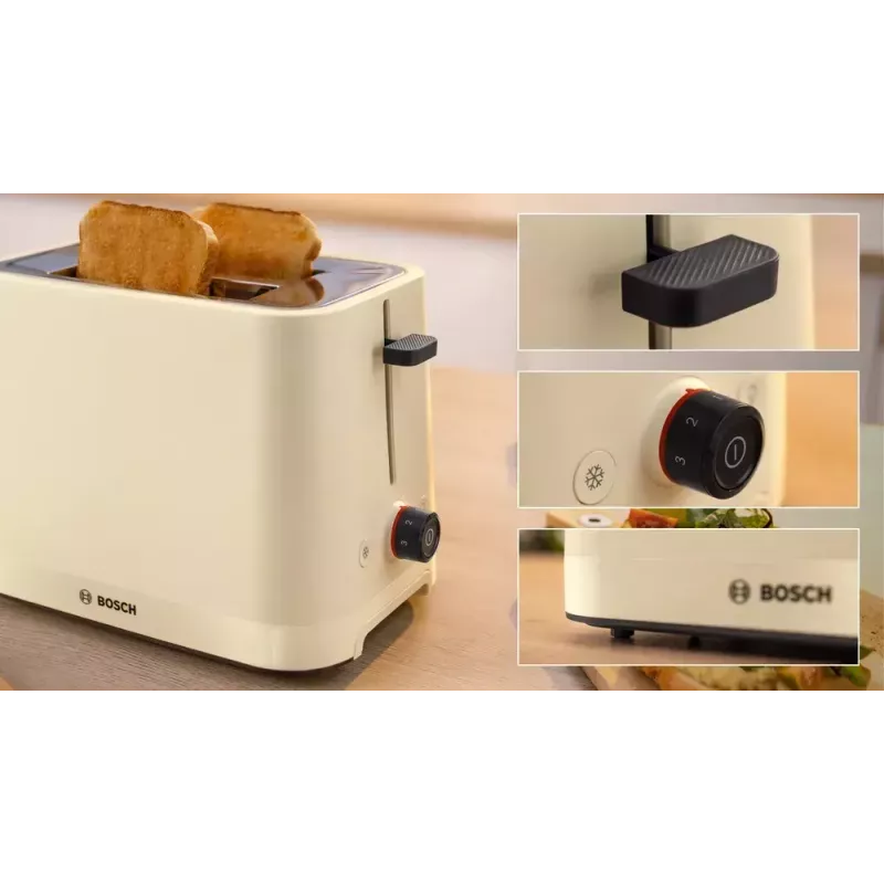 Toaster Bosch Compact TAT3M127 – 2-Slot beige Kunststoffgehäuse, kompaktes Design