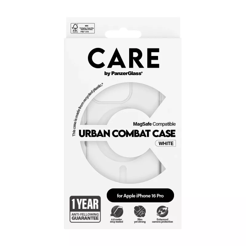 PanzerGlass CARE™ by ® Urban Combat Hülle transparent mit weißem MagSafe iPhone 16 Pro