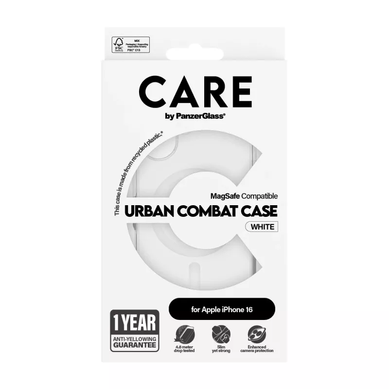 PanzerGlass CARE™ by ® Urban Combat Case Transparent w. White MagSafe iPhone 16