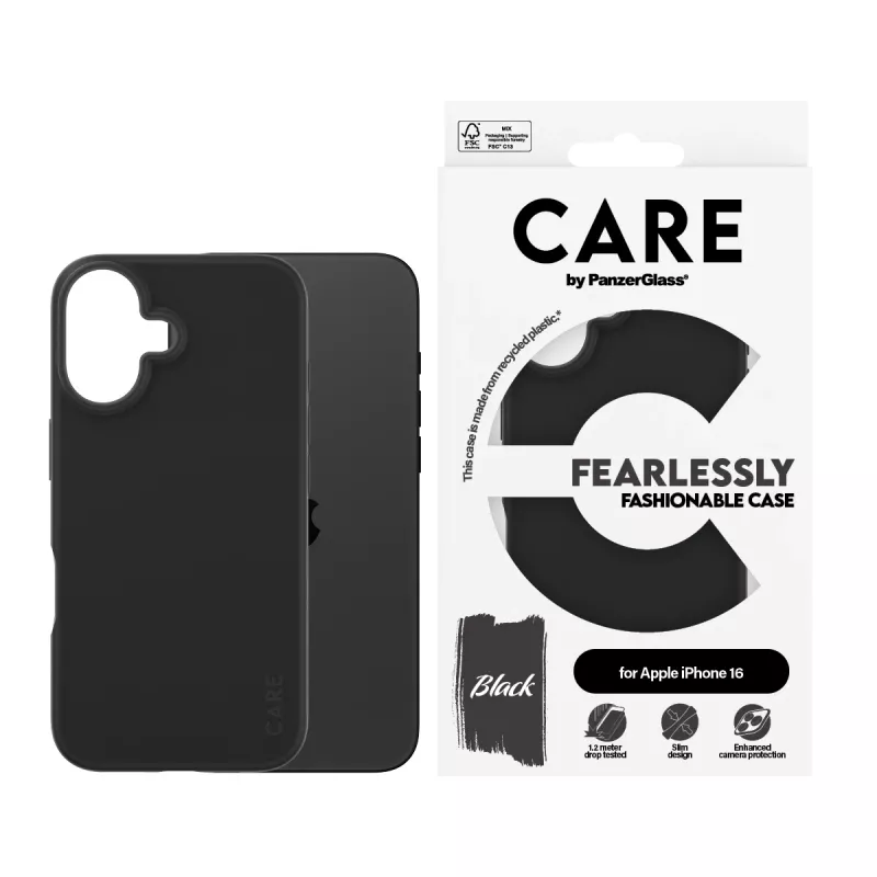 Cover PanzerGlass CARE by modische Hülle Schwarz iPhone 16 Transparent