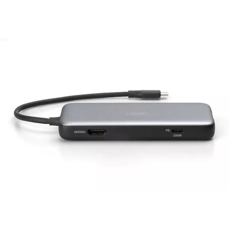 DIGITUS USB-C Dockingstation, 7-Port - HDMI / 2x USB-A 3.2 Gen 2 / GbE / SD / MicroSD - 100W USB Power Delivery