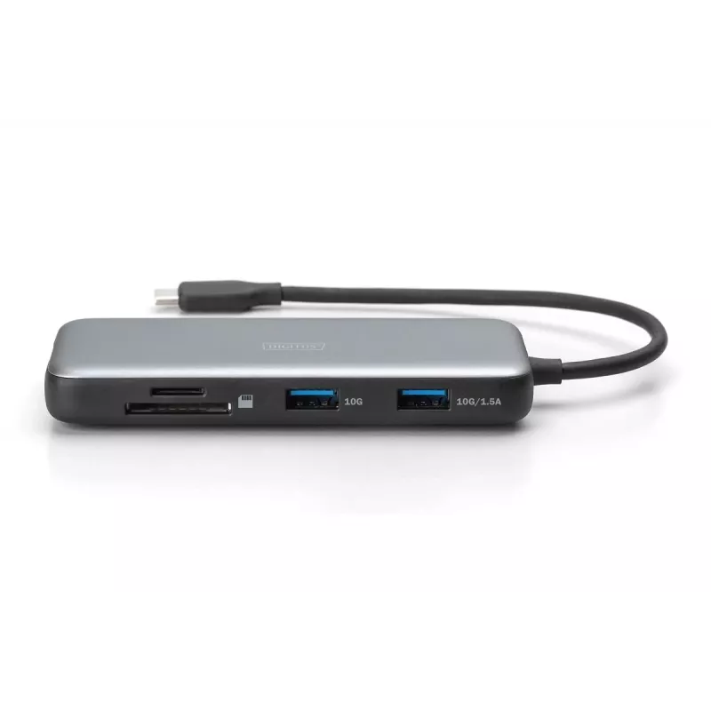 DIGITUS USB-C Dockingstation, 7-Port - HDMI / 2x USB-A 3.2 Gen 2 / GbE / SD / MicroSD - 100W USB Power Delivery