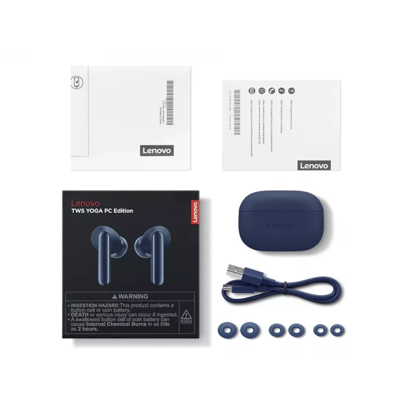 Kopfhörer Lenovo YOGA PC Edition True Wireless Stereo (TWS) In-Ear für Anrufe und Musik, USB‑C, Blau, 20–20000 Hz, 10 m Reichweite