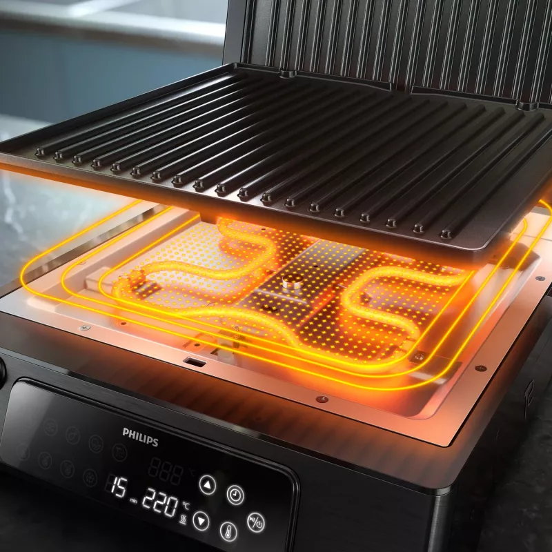 Philips 7000 series Kontaktgrill, Schwarz, Rechteckig, Touch, 220 °C, Klappdeckel, Verschlussdeckel, 180°