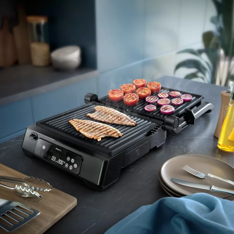 Philips 7000 series Kontaktgrill, Schwarz, Rechteckig, Touch, 220 °C, Klappdeckel, Verschlussdeckel, 180°