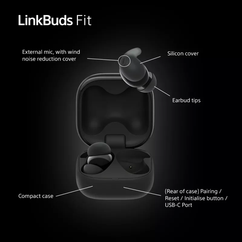 Kabelloser In-Ear-Kopfhörer Sony LinkBuds Fit WFLS910NB — Bluetooth, 20–20000 Hz, 10 m Reichweite, 75 g, schwarz