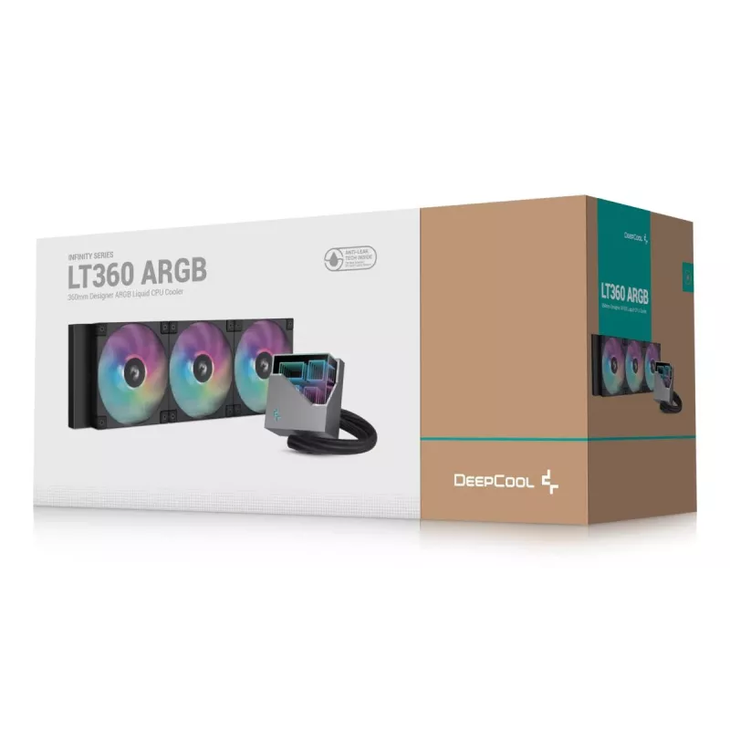All-in-One-Flüssigkeitskühler DeepCool LT360, 3x 120-mm-Lüfter, 2400 U/min, 72,04 cfm, 41 cm Schläuche, Aluminium-Radiator, Schwarz