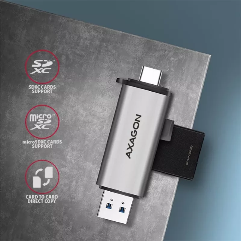 Axagon CRE-SAC SuperSpeed USB-C+USB-A Kartenleser 5 Gbit/s