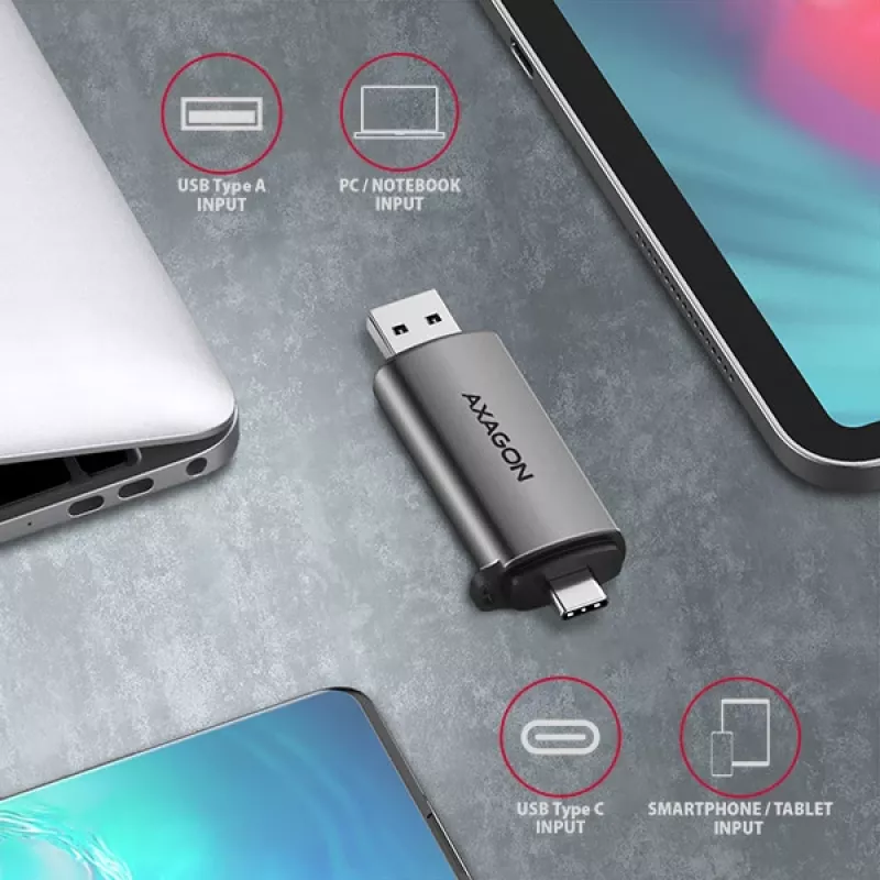 Axagon CRE-SAC SuperSpeed USB-C+USB-A Kartenleser 5 Gbit/s