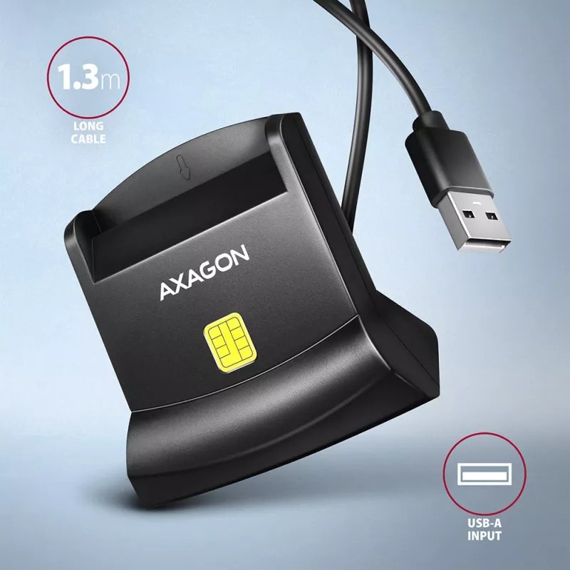 Axagon Universal Desktop USB Kontakt Smart-/ID-Kartenleser mit langem USB-A-Kabel. Geeignet für die eObanka-Anwendung. Smartcard-Lesegerät Indoor USB 2.0 Schwarz