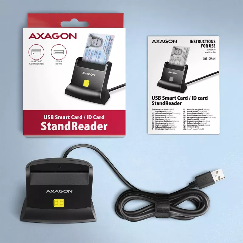 Axagon Universal Desktop USB Kontakt Smart-/ID-Kartenleser mit langem USB-A-Kabel. Geeignet für die eObanka-Anwendung. Smartcard-Lesegerät Indoor USB 2.0 Schwarz