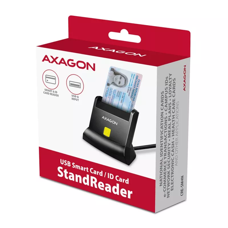 Axagon Universal Desktop USB Kontakt Smart-/ID-Kartenleser mit langem USB-A-Kabel. Geeignet für die eObanka-Anwendung. Smartcard-Lesegerät Indoor USB 2.0 Schwarz