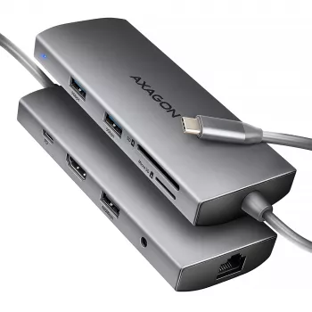 Axagon HMC-8HLSA, USB 5Gbps Hub, 3x USB-A, HDMI 4K/60Hz, RJ-45, SD/microSD, Audio, PD 100W