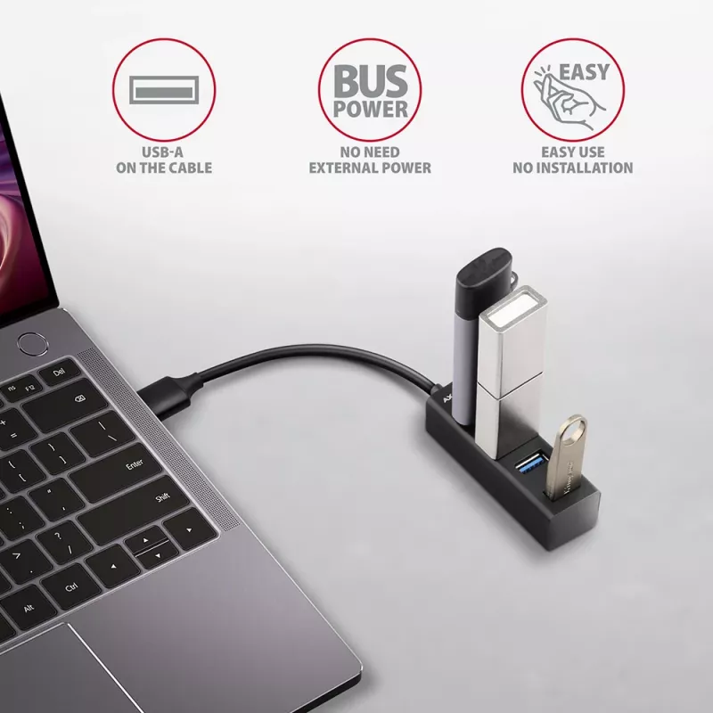 Axagon HUE-M1A 4x USB 3.2 Gen 1 MINI Hub, Metall, 20 cm USB-A-Kabel