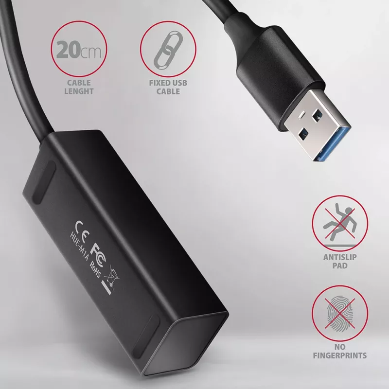 Axagon HUE-M1A 4x USB 3.2 Gen 1 MINI Hub, Metall, 20 cm USB-A-Kabel