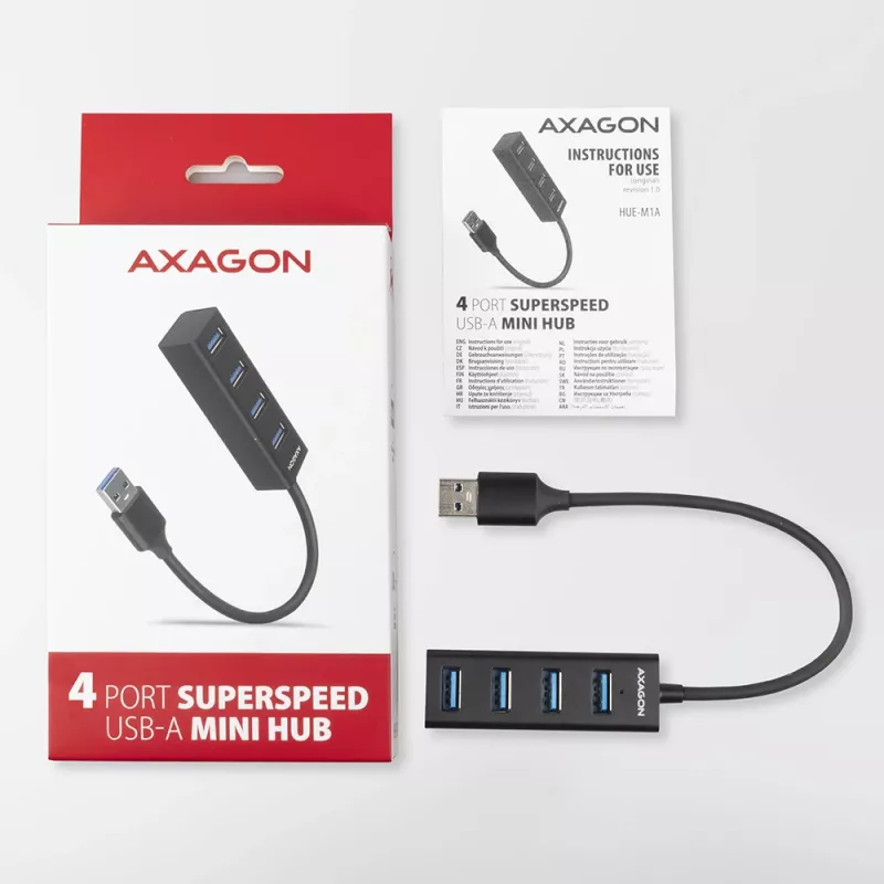 Axagon HUE-M1A 4x USB 3.2 Gen 1 MINI Hub, Metall, 20 cm USB-A-Kabel