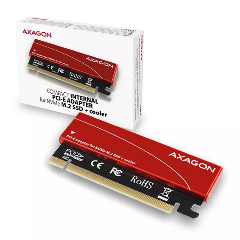 Axagon PCEM2-S PCIe x16 - M.2 NVMe M-Key-Slot-Adapter, mit passivem Alu-Kühlkörper