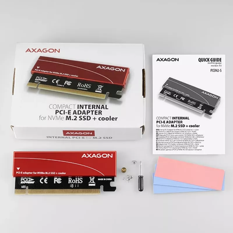 Axagon PCEM2-S PCIe x16 - M.2 NVMe M-Key-Slot-Adapter, mit passivem Alu-Kühlkörper