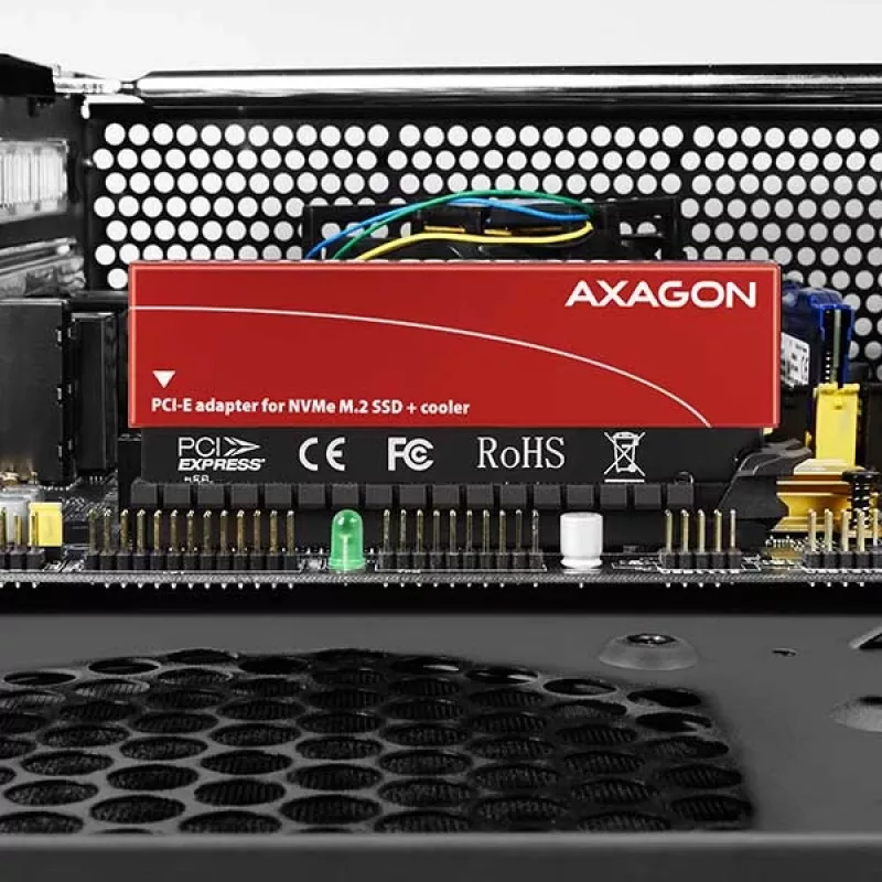 Axagon PCEM2-S PCIe x16 - M.2 NVMe M-Key-Slot-Adapter, mit passivem Alu-Kühlkörper
