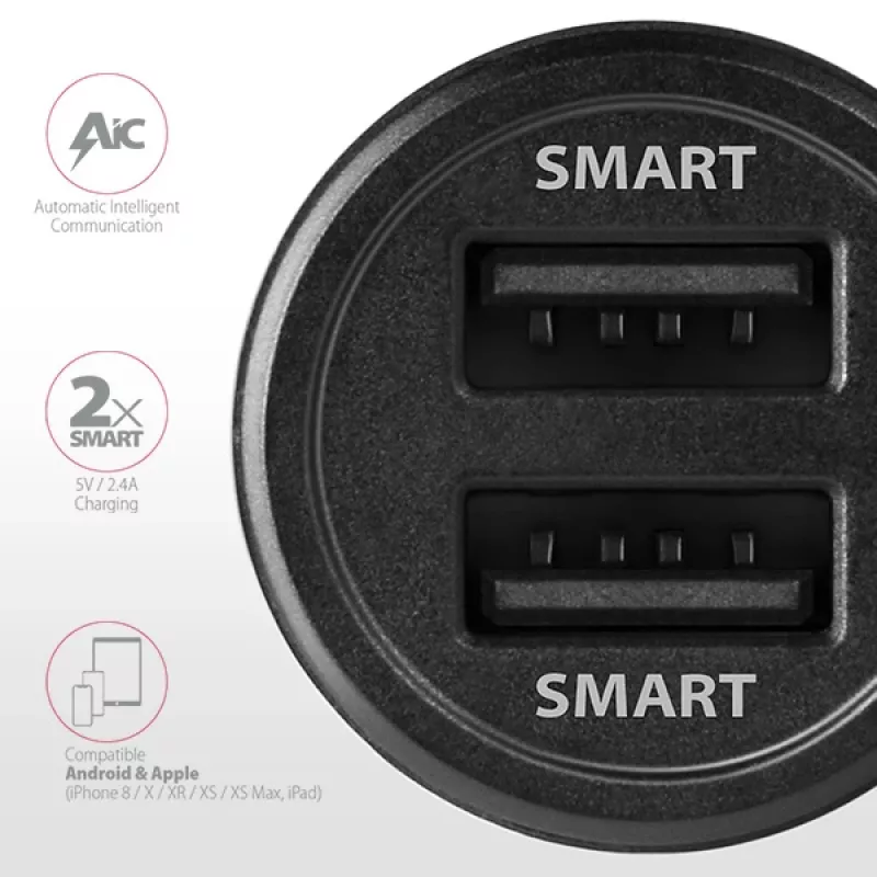 Axagon PWC-5V5 SMART Auto-Ladegerät 24W, 2x USB-A-Port, 5V/2,4A + 5V/2,4A