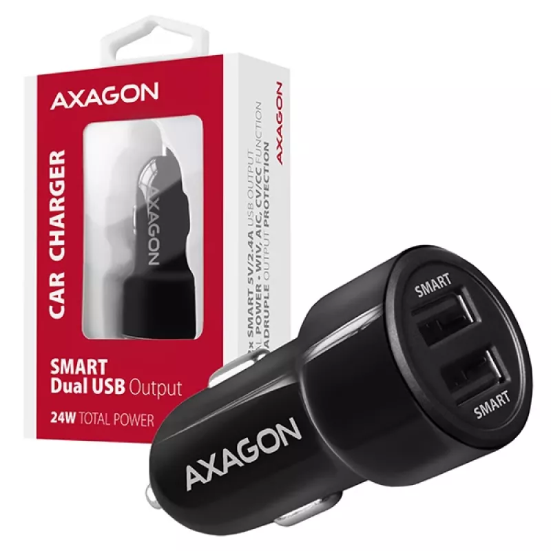 Axagon PWC-5V5 SMART Auto-Ladegerät 24W, 2x USB-A-Port, 5V/2,4A + 5V/2,4A