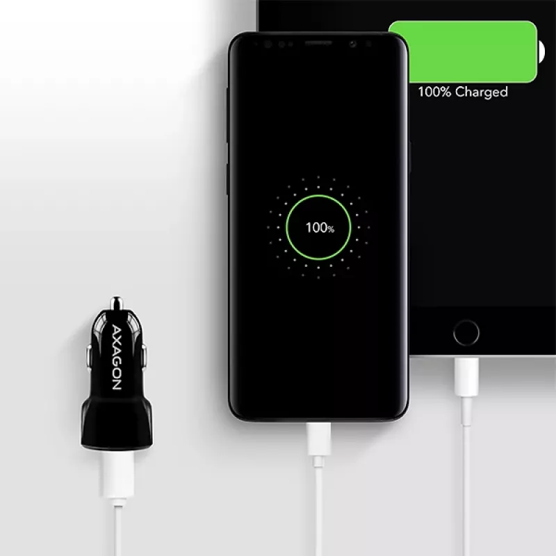 Axagon PWC-QC5 Ladegerät für Mobilgeräte Handy, Smartphone, Tablet, Universal Schwarz Zigarettenanzünder Schnellladung Auto