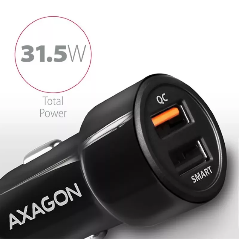Axagon PWC-QC5 Ladegerät für Mobilgeräte Handy, Smartphone, Tablet, Universal Schwarz Zigarettenanzünder Schnellladung Auto