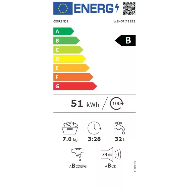 Waschmaschine Gorenje W3NGPI72SBS Frontlader 7 kg, 1200 U/min, LCD, Dampf, 59,5×43,5 cm, Energieklasse B