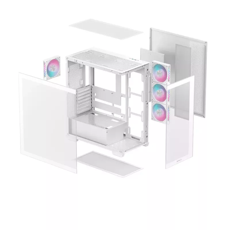 PC-Gehäuse DeepCool CG580 4F WH Midi Tower ATX/Micro ATX/ITX, gehärtetes Glas, 3×120 mm + 120 mm Rückseite, weiß