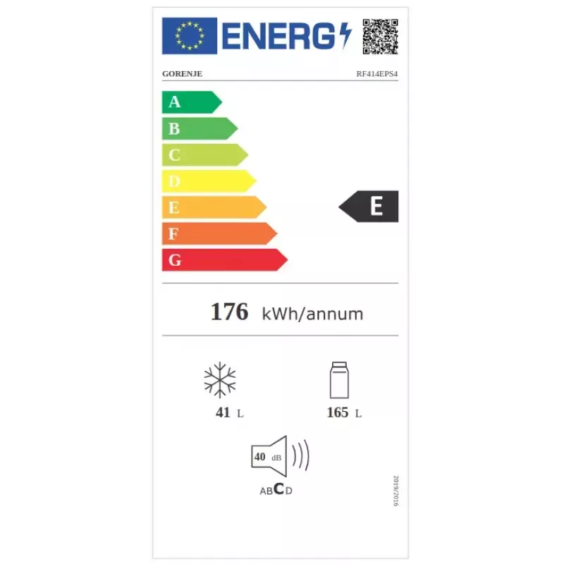 Freistehender Kühlschrank Gorenje RF414EPS4 — 206 L Gesamt, 165 L Kühlteil, 41 L Gefrierteil, grau