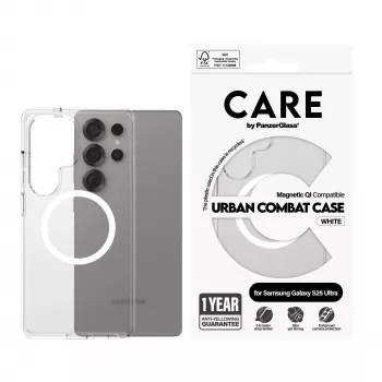 PanzerGlass CARE™ by ® Urban Combat Case Transparent mit Weiß Qi Kompatibel Samsung Galaxy S25 Ultra