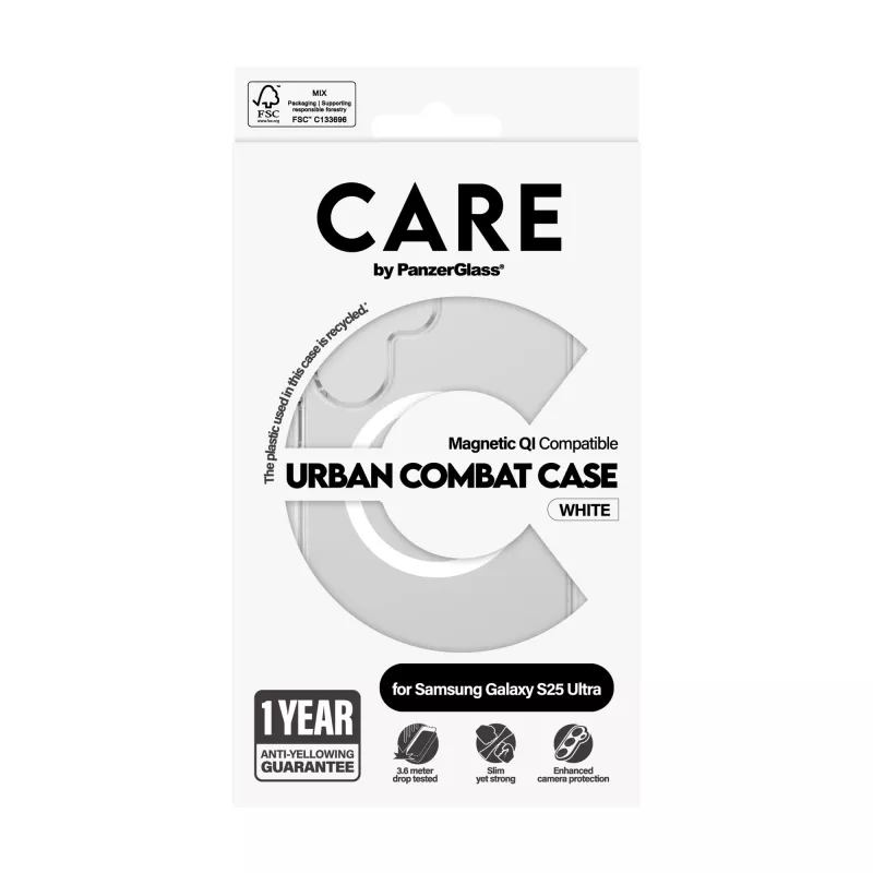 PanzerGlass CARE™ by ® Urban Combat Case Transparent mit Weiß Qi Kompatibel Samsung Galaxy S25 Ultra