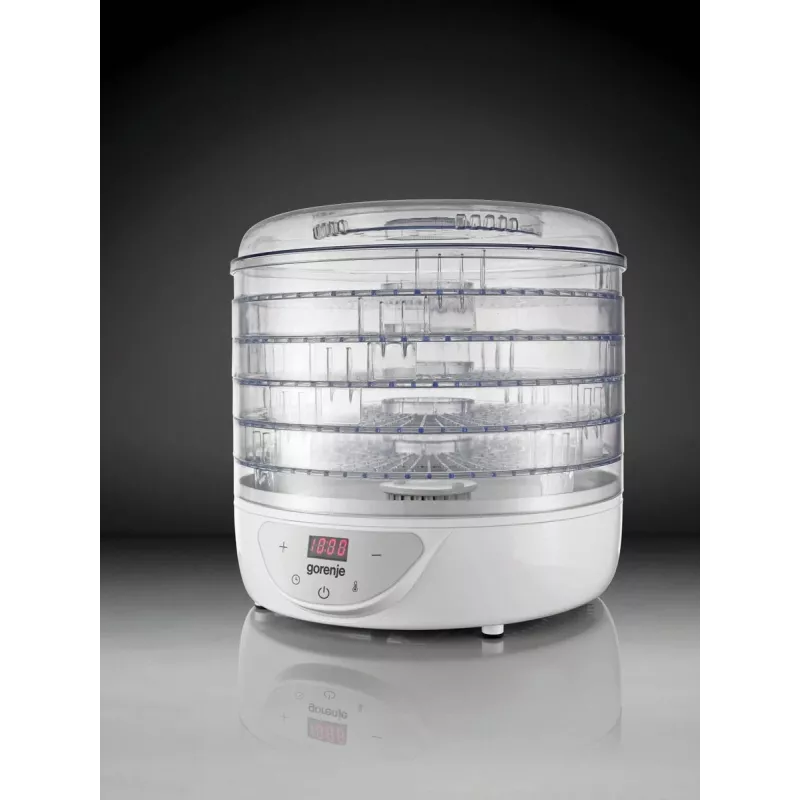 Dörrautomat Gorenje FDK 24 DW — transparent weiß, Ø31 cm Rost, 240 W, max 70°C