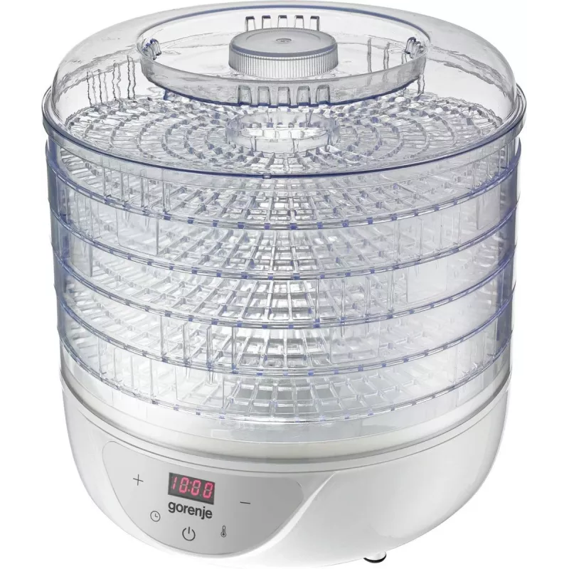 Dörrautomat Gorenje FDK 24 DW — transparent weiß, Ø31 cm Rost, 240 W, max 70°C