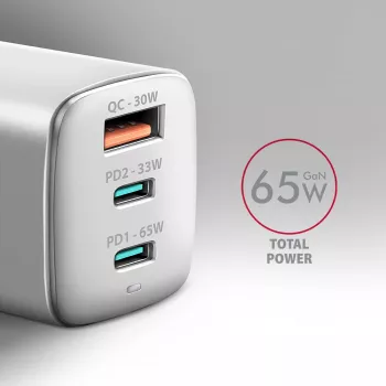 Axagon ACU-DPQ65W PD3.0 & QC4+ 3x AUSGÄNGE Wandladegerät 65W