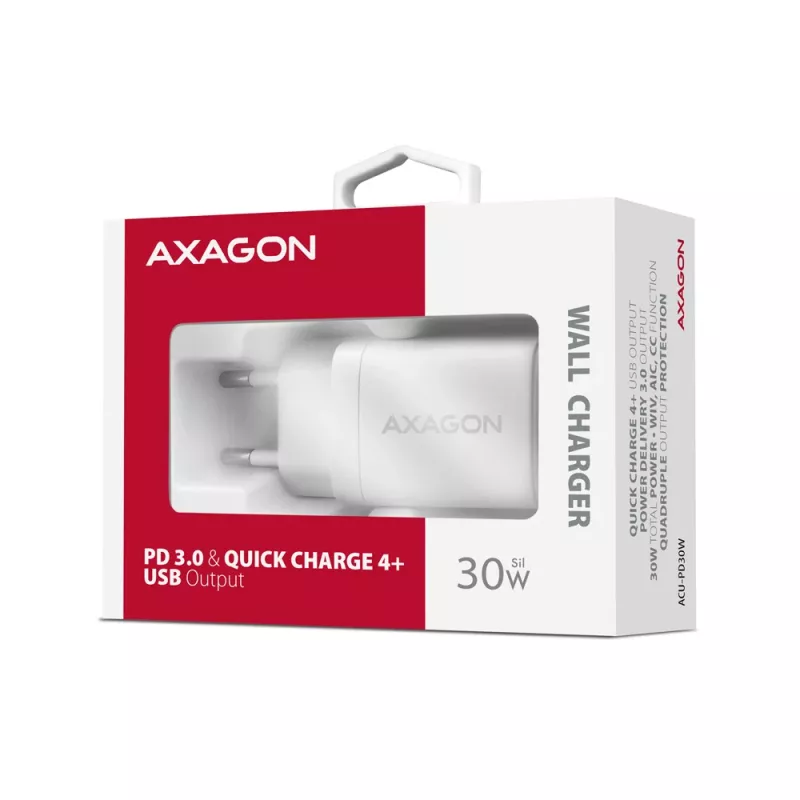 Wandladegerät Axagon ACU-PD30W 1x QC3.0/AFC/FCP/PD Type-C 30W Weiß
