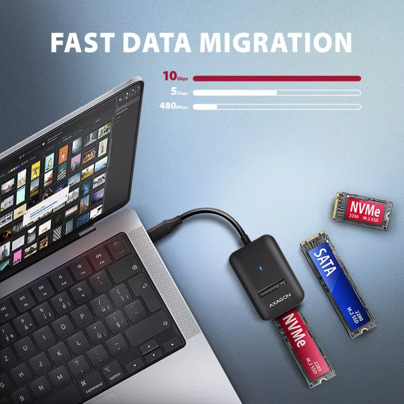Axagon ADM2-CM USB-C Adapter M.2 NVMe SATA 10Gbps Schwarz
