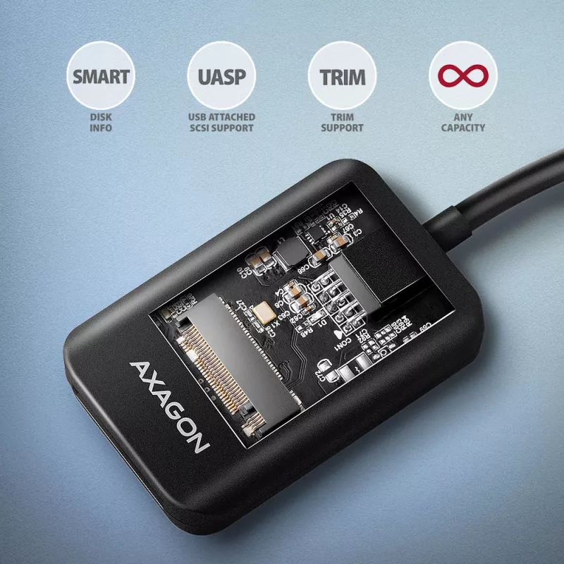 Axagon ADM2-CM USB-C Adapter M.2 NVMe SATA 10Gbps Schwarz