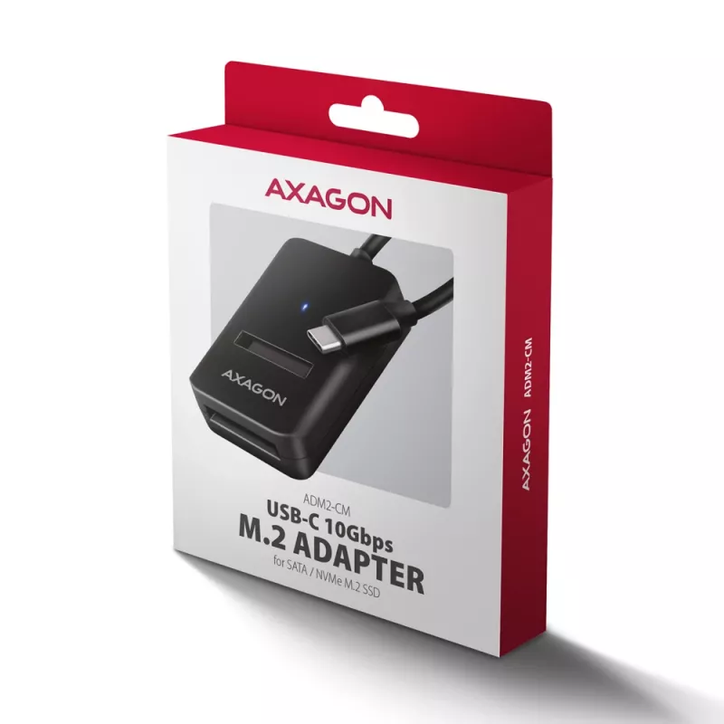 Axagon ADM2-CM USB-C Adapter M.2 NVMe SATA 10Gbps Schwarz