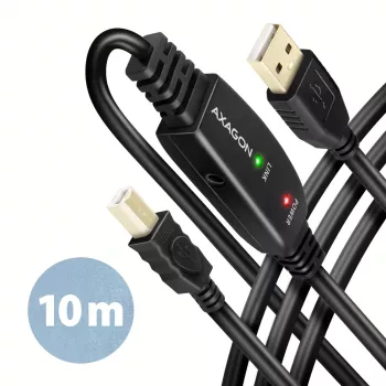 Axagon ADR-210B aktives Verbindungs-/Repeaterkabel USB 2.0 A-Stecker auf B-Stecker, 10 m
