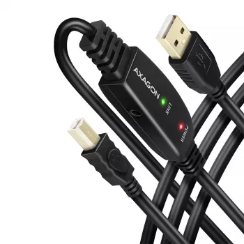 Axagon ADR-210B aktives Verbindungs-/Repeaterkabel USB 2.0 A-Stecker auf B-Stecker, 10 m