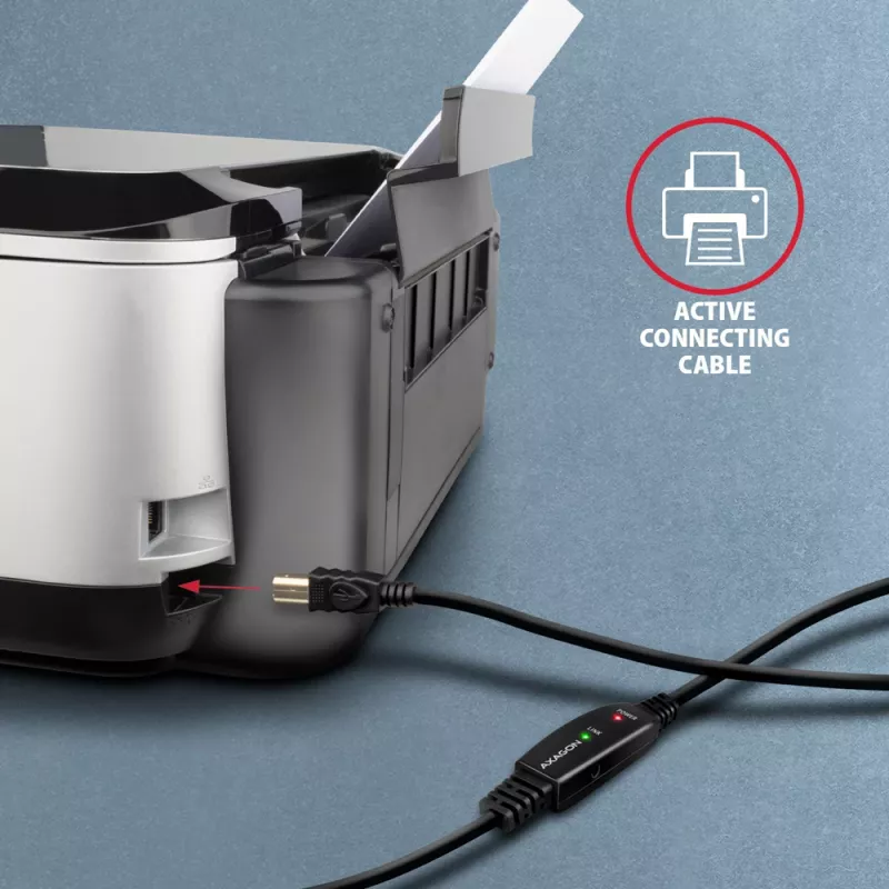 Axagon ADR-210B aktives Verbindungs-/Repeaterkabel USB 2.0 A-Stecker auf B-Stecker, 10 m
