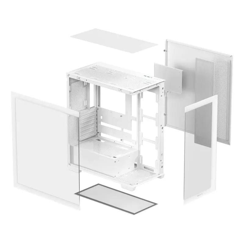 PC-Gehäuse DeepCool CG580 WH Weiß — ATX/mATX/ITX, gehärtetes Glas, unterstützt 120/140 mm Lüfter, 3,5 Zoll×2, 2,5 Zoll×3, USB 3.2 Gen1