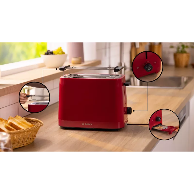 Bosch TAT3M124 Toaster 2 Scheiben 950 W Rot