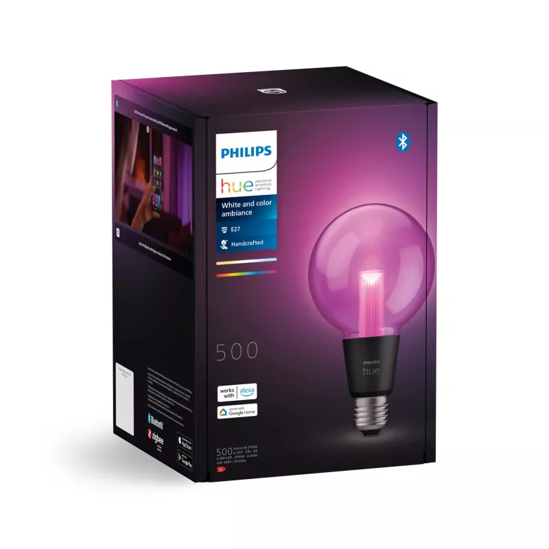 Smart-Birne Philips Hue White and Colour Ambience G95 E27, 6,8 W, Bluetooth/Zigbee, transparent