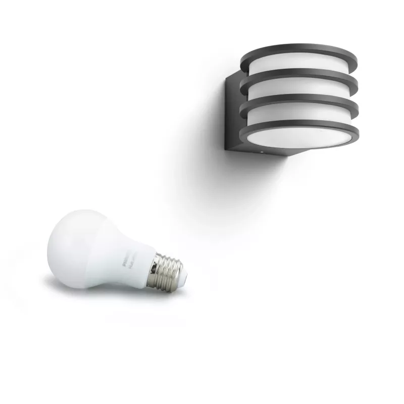 Philips Hue White Lucca Outdoor Wandleuchte, Smart Außenleuchte, Bluetooth/Zigbee, Anthrazit, LED, Aluminium, E27